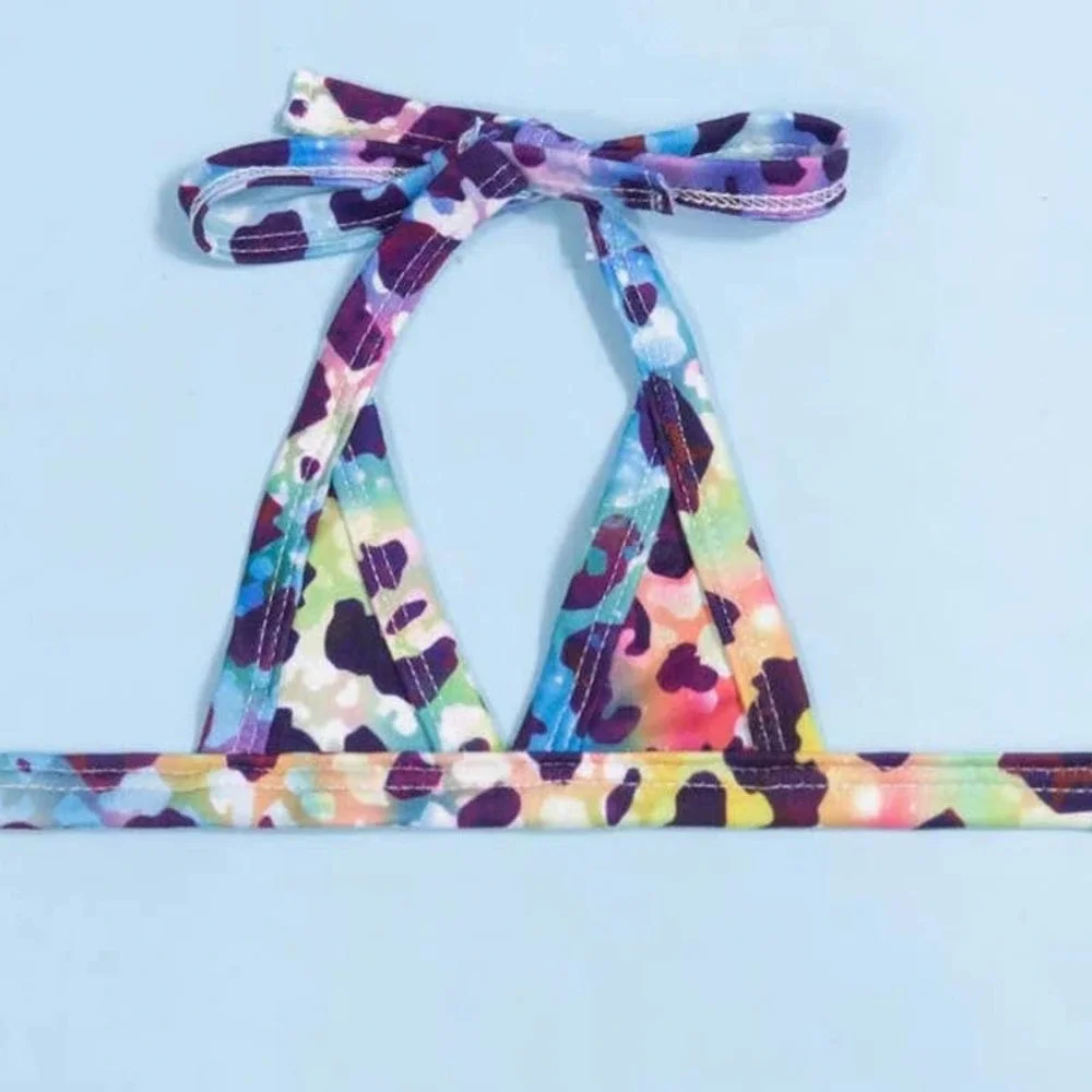 Adorable Dog 2-piece Multi Rainbow Bikini Swimsuit Size Large